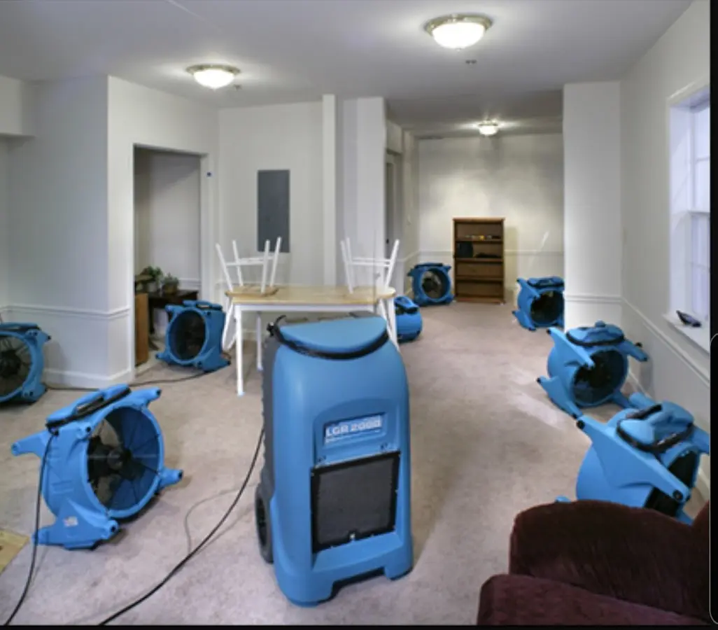 Air movers and dehumidifier setup for Water Damage Restoration in Stokesdale